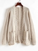 Cardigan Epais en Tricot à Câble avec Poche en Avant M Café lumière