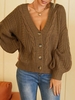 Cardigan Epais en Tricot Goutte Epaule à Manches Lanternes L Café profond