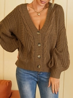 Cardigan Epais en Tricot Goutte Epaule à Manches Lanternes L Café profond