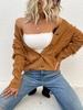 Cardigan Frangé Boutonné en Tricot à Câble S Café