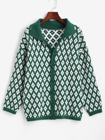 Cardigan Géométrique Boutonné à Motif Taille unique Vert profond