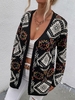 Cardigan Géométrique Ouvert en Avant avec Double Poche à Imprimé Ethnique Aztèque M Noir