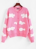 Cardigan Graphique Abstrait Goutte Epaule Boutonné L Rose clair
