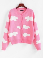 Cardigan Graphique Abstrait Goutte Epaule Boutonné L Rose clair