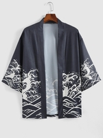 Cardigan Kimono à Imprimé Vague D