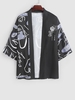 Cardigan Kimono à Imprimé Visage Abstrait S Noir