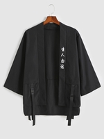 Cardigan Kimono Bande Dessinée à Imprimé Japonaise Boucle Unique Streetwear 2xl Noir