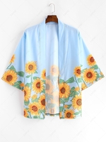 Cardigan Kimono de Plage de Vacances Tournesol Imprimé 2xl Bleu ciel