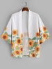 Cardigan Kimono de Plage de Vacances Tournesol Imprimé Xl Blanc