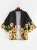 Cardigan Kimono de Plage de Vacances Tournesol Imprimé Xl Noir