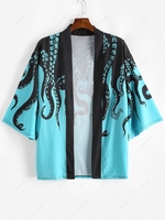 Cardigan Kimono de Plage Pieuvre Imprimé Ouvert en Avant 3xl Vert profond