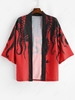 Cardigan Kimono de Plage Pieuvre Imprimé Ouvert en Avant Xl Rouge