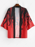 Cardigan Kimono de Plage Pieuvre Imprimé Ouvert en Avant Xl Rouge