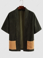 Cardigan Kimono en Blocs de Couleurs avec Poches en Velours Côtelé L Multi a