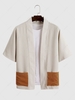 Cardigan Kimono en Blocs de Couleurs avec Poches en Velours Côtelé S Blanc