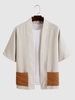 Cardigan Kimono en Blocs de Couleurs avec Poches en Velours Côtelé Xxl Blanc