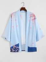 Cardigan Kimono Floral Ouvert Devant S Bleu poudre