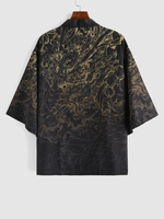 Cardigan Kimono Ggraphique Dragon Ouvert en Avant M Orange d