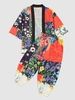 Cardigan Kimono Jointif à Imprimé Fleur et Pantalon Baggy Court 2xl Multi a
