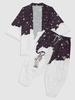 Cardigan Kimono Motif Astronaute et Galaxie avec Pantalon Baggy Court Xl Noir
