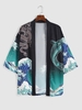 Cardigan Kimono Motif Dragon et Poissons M Noir