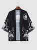 Cardigan Kimono Ouvert en Avant à Imprimé Etoile Chat Dessin Animé L Noir