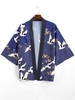 Cardigan Kimono Ouvert en Avant à Imprimé Vague de Mer L Bleu lapis