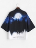 Cardigan Kimono Ouvert en Avant Forêt Arbre et Lune Imprimés 2xl Bleu cobalt