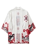 Cardigan Kimono Ouvert en Avant Oriental Imprimé M Blanc