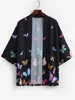 Cardigan Kimono Papillon Coloré Imprimé Partout 2xl Noir