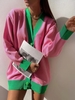 Cardigan Lâche Boutonné en Blocs de Couleurs M Rose clair