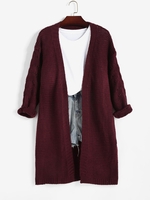 Cardigan Long Ajouré à Goutte Epaule sans Col M Rouge foncé