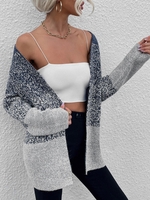 Cardigan Long Chiné Ouvert en Avant M Bleu profond