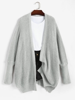 Cardigan Long Fendu à Manches Chauve-souris S Gris