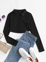 Cardigan Long Maigre en Tricot avec Bouton L Noir