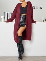 Cardigan Long Ouvert en Avant en Tricot M Rouge foncé