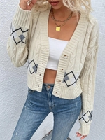 Cardigan Losange en Tricot à Câble à Goutte Epaule S Café lumière