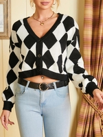 Cardigan Maille Boutonné Losange Monochrome M Noir