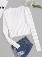 Cardigan Maille Court Boutonné Côtelé Taille unique Blanc