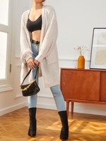 Cardigan Maille Epais Tressé Câble à Poches à Manches Roulées S Café lumière