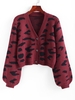Cardigan Maille Léopard à Manches Lanternes à Simple Boutonnage S Rouge
