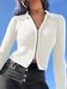 Cardigan Moulant Tricoté Zippé en Couleur Unie à Manches Longues Taille unique Blanc