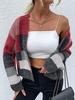 Cardigan Ouvert en Avant en Blocs de Couleurs L Rouge