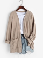 Cardigan Ouvert en Avant en Tricot à Câble à Double Poches M Café