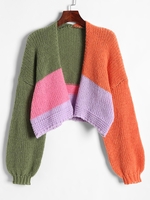 Cardigan Ouvert Epais en Blocs de Couleurs S