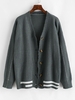Cardigan Rayé Contrasté Boutonné Taille unique Gris