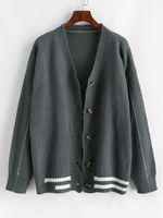 Cardigan Rayé Contrasté Boutonné Taille unique Gris