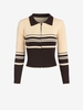 Cardigan Rayé en Blocs de Couleurs Zippé S Café profond