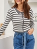 Cardigan Rayé Zippé Contrasté Côtelé Taille unique Multi a