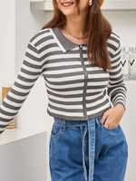 Cardigan Rayé Zippé Contrasté Côtelé Taille unique Multi a